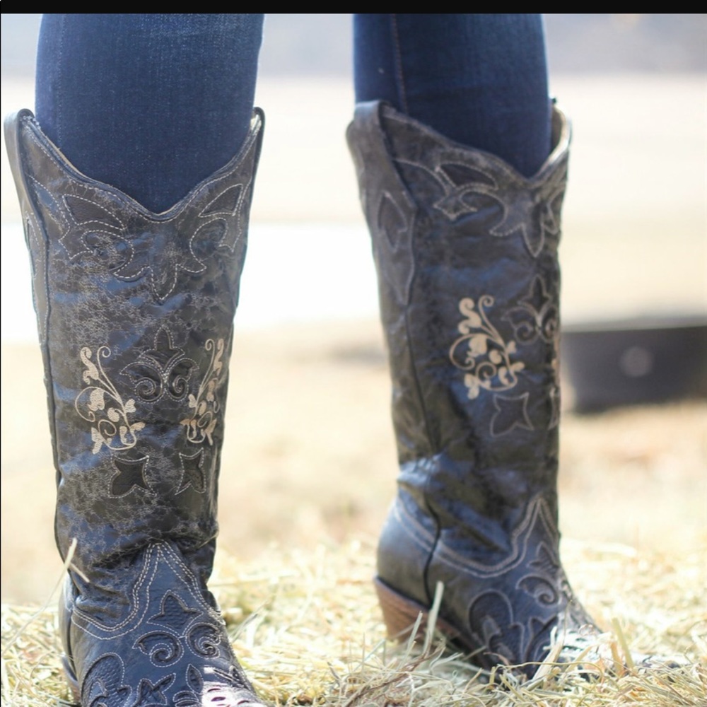 Corral Boots Black vintage lizard overlay